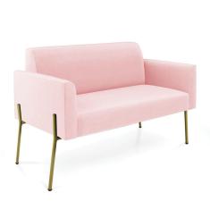 Sofá Namoradeira 2 Lugares Pé de Ferro Dourado Marisa Suede Rosa Bebê D03 - D`Rossi