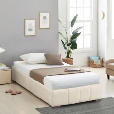 Cama Solteiro Estofada sem Cabeceira Uvaia Cabecasa Madeiramadeira Bege