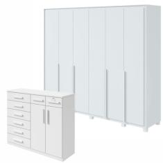 Conjunto de Guarda-roupa 6 Portas com Pés Imperatore com Cômoda Toronto Branco