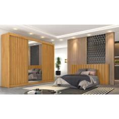 Guarda-Roupa Europa Grécia com espelho, 3 portas de correr, 6 gavetas e 12 prateleiras – 226 cm de largura