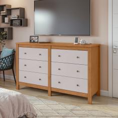 Cômoda Horizontal 6 Gavetas Maggiore New Lopas - Amendoa Clean/Off white