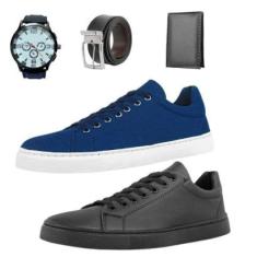 Kit 2 Tênis Preto E Casual +Carteira+Cinto+Relógio-Masculino