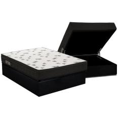 Cama Box Baú Casal: Colchão Espuma Ortobom D45 Light Saúde OrtoPillow + Base CRC Suede Black(138x188)