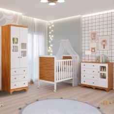 Quarto de Bebê Completo Berço Americano Cloe 2 em 1 Guarda Roupas 2 Portas Cômoda Uli 100% MDF
