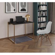 Mesa Escrivaninha Industrial Tampo de Madeira 90x53cm Ferro Dourado - 