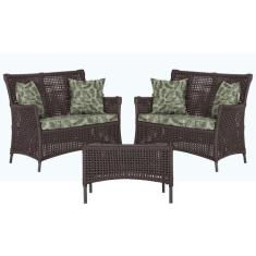 2 Sofá Área e Mesa Igapó Alumínio Pintura Preta Corda Náutica Estofado