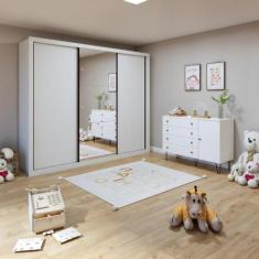 Quarto Infantil Guarda-Roupa com Espelho 3 Portas Marcella com Cômoda 