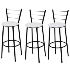 Kit 3 Banquetas Alta Preta Assento Branco Fortmix