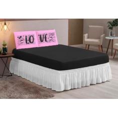 Jogo de lençol casal queen 3 peças com elastico estampado love jornal 