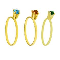 KIT 3 Anéis Solitário Horus Import Banhado Ouro Amarelo 18K - KIT16406