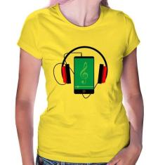 Baby Look Headphone Smartphone - Foca na Moda, Amarelo, G