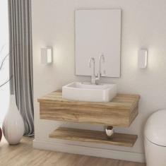 Bancada para Banheiro 80cm com Cuba Aria Rt41 Prateleira e Espelheira 806W Metrópole Compace