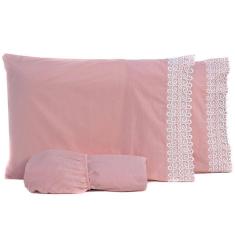 Jogo De Cama King 03Pçs Percal Liso 200 Fios Rosê