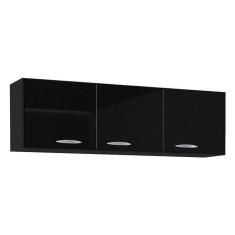 Armário Aéreo Para Cozinha 3 Portas 120 Cm Preto – Poquema