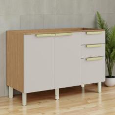 Balcão Cozinha 3 Portas 2 Gavetas 120cm sem Tampo 100% MDF Dobradiças 