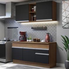 Cozinha Compacta Madesa Glamy 150001 com Armário e Balcão (Com Tampo) - Rustic/Preto