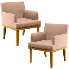 Kit 02 Poltronas Decorativas Para Sala de Estar e Recepção Beatriz W01 Linho Rosê - Lyam Decor