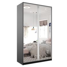 Guarda-Roupa Solteiro com Espelho Zermatt 100% MDF  2 PT 3 GV Preto