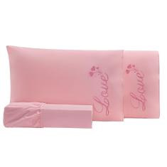 Jogo de Cama Bordado Love Rosê Queen 03 Peças - Percal 140 Fios