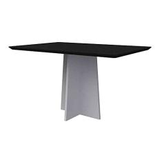 Mesa De Jantar Para 6 Lugares 1,60m Tampo De Madeira Com Vidro Colado Canto Arredondada Off White Preto Ana New Ceval