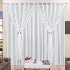 Cortina 3 Mts Sala Quarto Voal Com Microfibra Para Trilho Suisso Branca