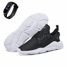 Kit Tenis Para Caminhada Masculino Cadarço Palmilha EVA Confortavel Treino Com Relogio Digital-Masculino