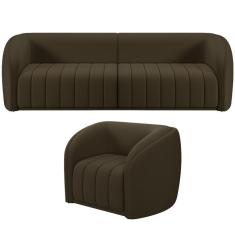 Kit Sofá 4 Lugares Para Sala Estar 252 Cm Com 01 Poltrona Lazio M03 Veludo Marrom - Lyam Decor