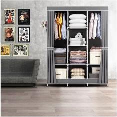 Guarda Roupa Portátil 2 Portas - Cinza - Tudo em Caixa