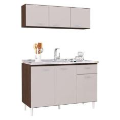 Balcão de Pia e Armário Aéreo 120 cm Chocolate Off White  Poquema - Po