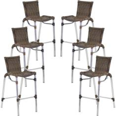 Kit 6 Banquetas Alumínio Fortaleza Alta Para Balcão Cozinha Bar Trama 