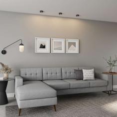 Sofá 4 Lugares Surprised com Chaise Esquerdo Pé Palito Linho Cotton Cinza
