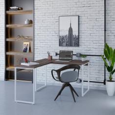 Mesa De Escritório Em L Estilo Industrial 120x150cm Kuadra Nogal - Est.branca