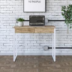 Mesa Para Escritório 90cm 2 Gavetas Kuadra Carvalho - Est.branca