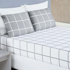 Jogo De Lençol Queen Austin Micropercal 200 Fios - 3 Peças Cor Xadrez Cinza