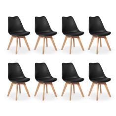 Conjunto 08 Cadeiras Eames Wood Leda Design Preta