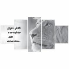 Kit Quadros Decorativos Leão Preto Branco Seja Forte 115X60 - X4adesiv