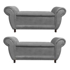 Kit 02 Recamier com Baú Itália Namoradeira Calçadeira Suede M11 - D'Ro