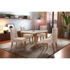 Sala De Jantar Liz 120 Tampo MDF Canto Reto Com 4 Cadeiras Safira Rufa