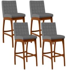 Kit 04 Banquetas Altas Para Cozinha Sala de Jantar Fixa Mila B04 Suede