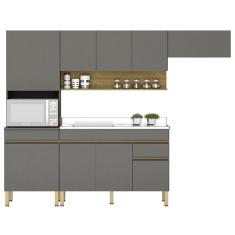 Armário De Cozinha 5 Peças Balcão Com Pia 120cm Lina10 Z06 Gris/freijó - Mpozenato