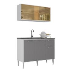 Armário De Cozinha Com Balcão Para Pia Siena Multimóveis Mp2216 Branco-lacca Fumê Branco-lacca Fumê