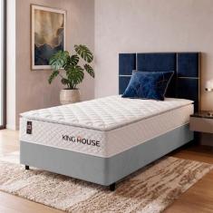 Conjunto Cama Box Cinza c/ Molas Ensacadas New Moon Branco Solteiro 88