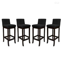 Kit 4 Banquetas Alta para Ilha de Cozinha Tóquio Madeira Maciça Matelassê Suede Preto CCS