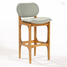 Banqueta Alta Rafine Madeira Maciça Castanho Linho Verde