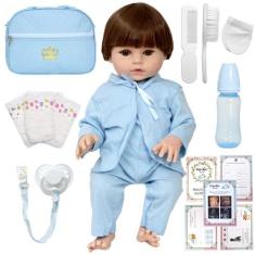 Boneco Estilo Reborn Menino Silicone Com Acessórios Enxoval - Cegonha 