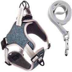 Coleira Peitoral Antipuxão Comfort AZUL com Guia de Passeio - MADOG, G