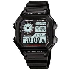 Relógio casio masculino hora mundial quadrado ae-1200wh-1avdf