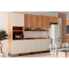 Cozinha Completa Sauvignon 9 Peças (3Aéreos+2Balcões+1Paneleiro+1TorreQuente+2Complementos) C9P21 Amendoa/Off White - Ronipa