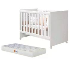 Berço Mini Cama Katatau Branco Brilho Com Colchão D18 De 10cm - Reller Móveis Branco Brilho