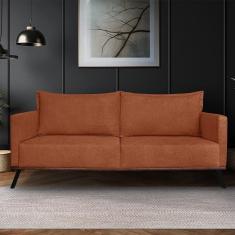 Sofá Living 2 Lugares Com Pés De Ferro Almofadas Soltas 160cm Saiph Bouclê Terracota